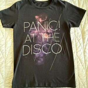 Panic! At The Disco Galaxy Graphic Band T-Shirt Black Short Sleeve Crew Neck Tee
